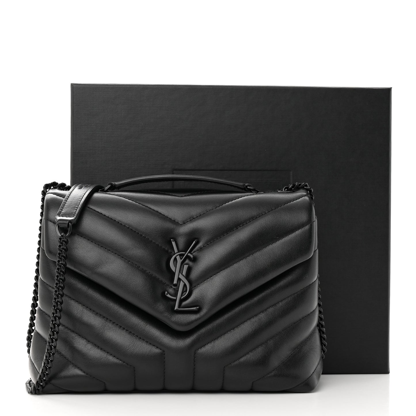 Calfskin Y Quilted Monogram Monochrome Small Loulou Chain Satchel Black