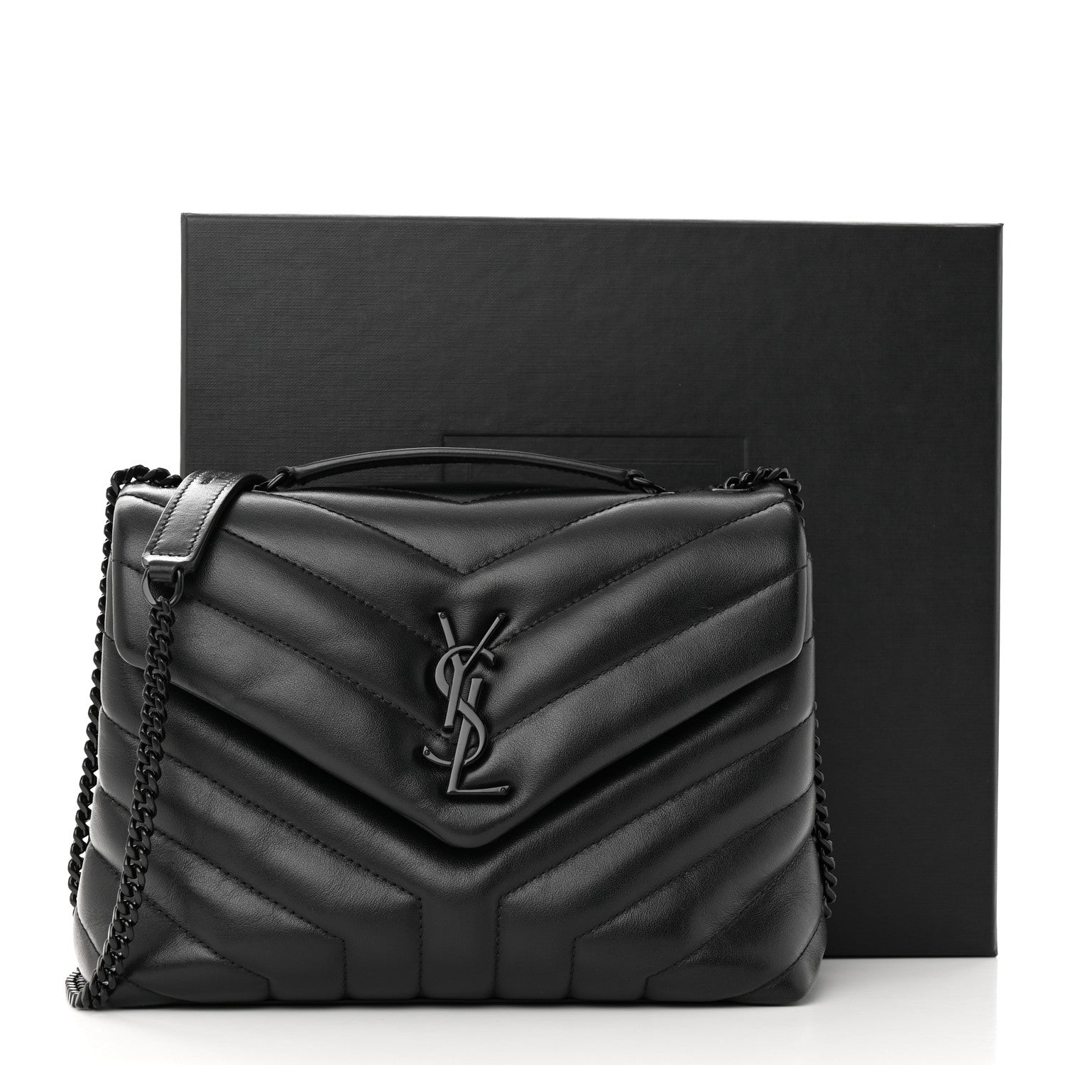 Saint Laurent Calfskin Y Quilted Monogram Monochrome Small Loulou Chain Satchel Black 13 of 13