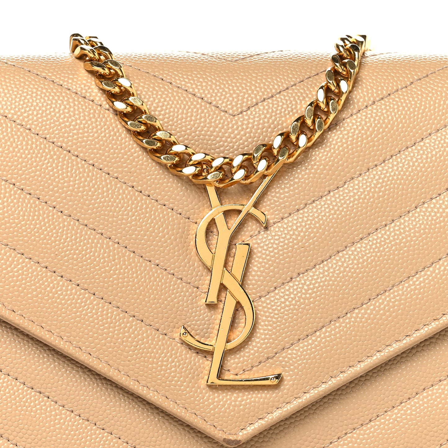 Grain De Poudre Matelasse Chevron Monogram Chain Wallet Nude Powder