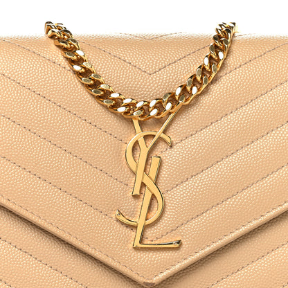 Saint Laurent Grain De Poudre Matelasse Chevron Monogram Chain Wallet Nude Powder 8 of 14