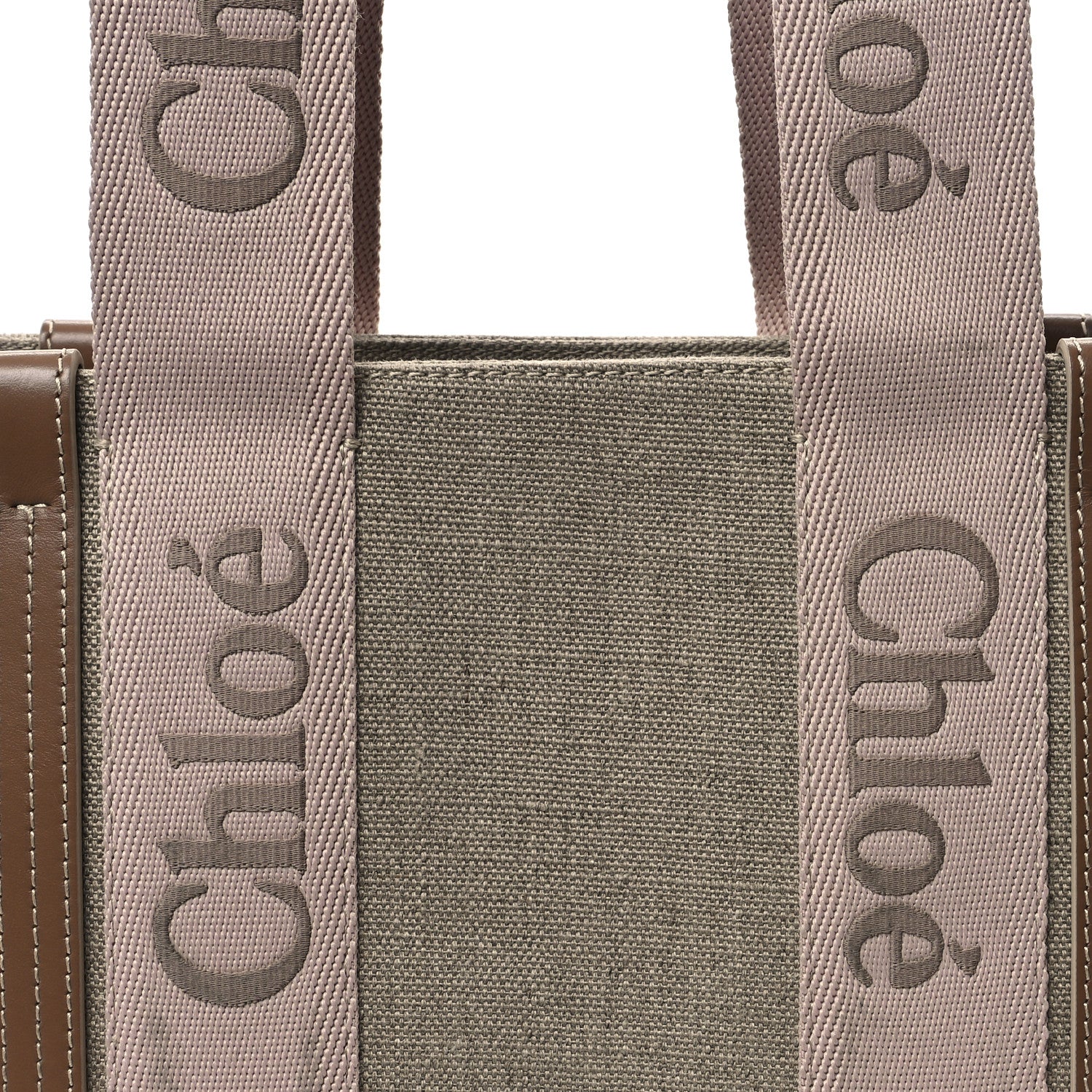 Chloe Linen Calfskin Medium Woody Ribbon Tote Blushy Beige 8 of 10