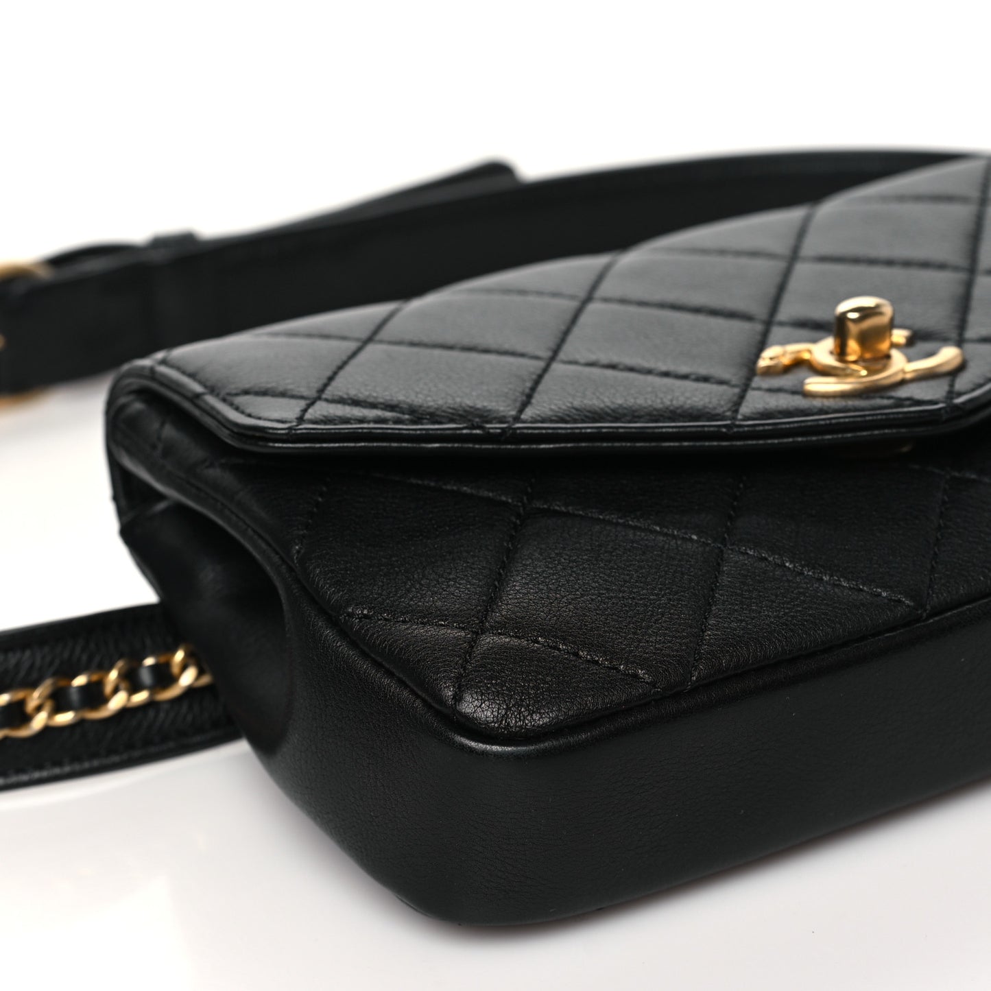 Calfskin Quilted Flap Waist Bag Black
