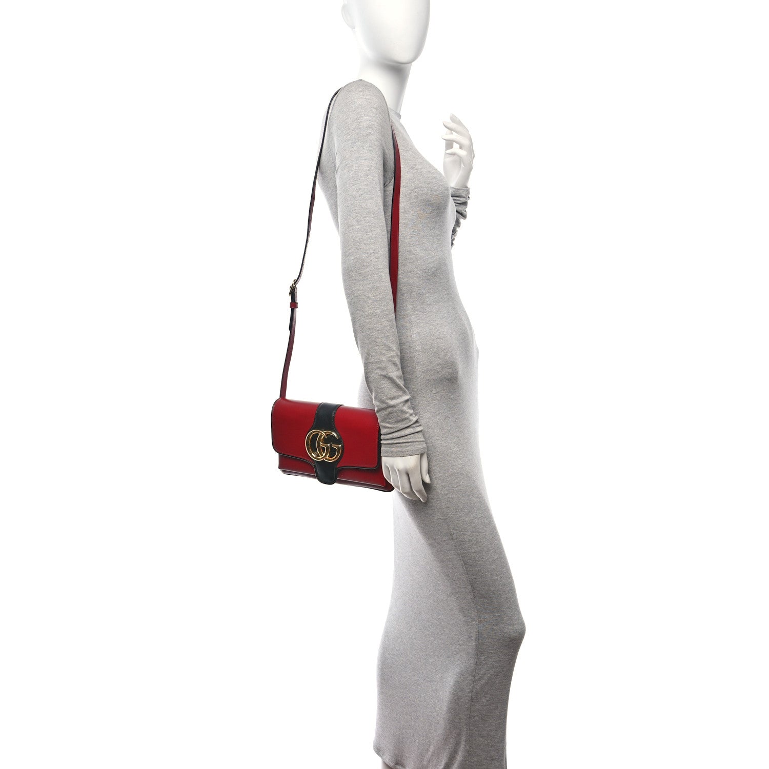 Gucci Vitello Palmellato Lux Bi-Color Small Arli Flap Shoulder Bag New Cherry Red Black 2 of 14