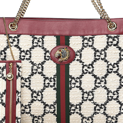 Gucci Tweed GG Monogram Large Rajah Chain Tote White Black Romantic Cherry 7 of 10