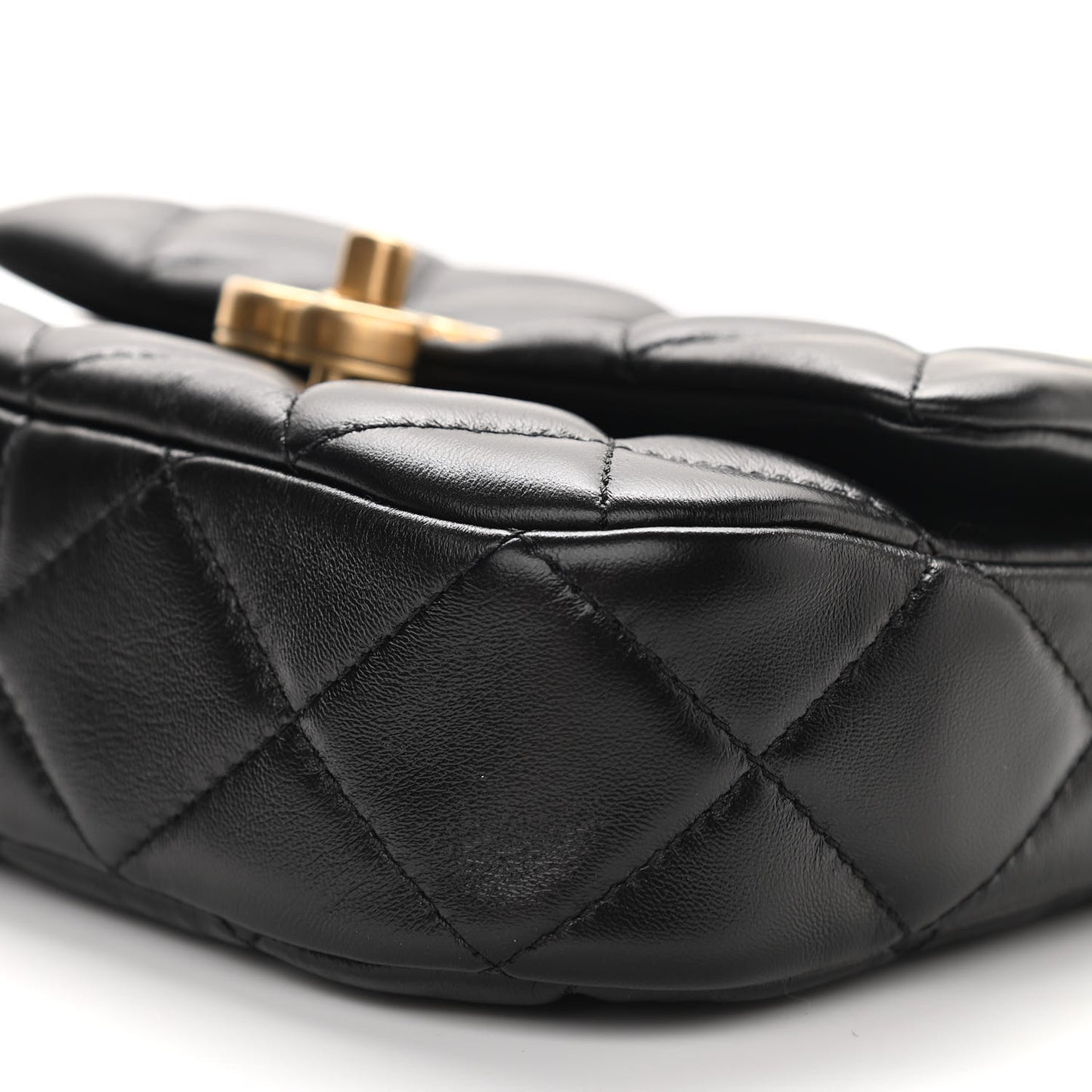 Lambskin Quilted Mini Lacquered Chain Flap Black