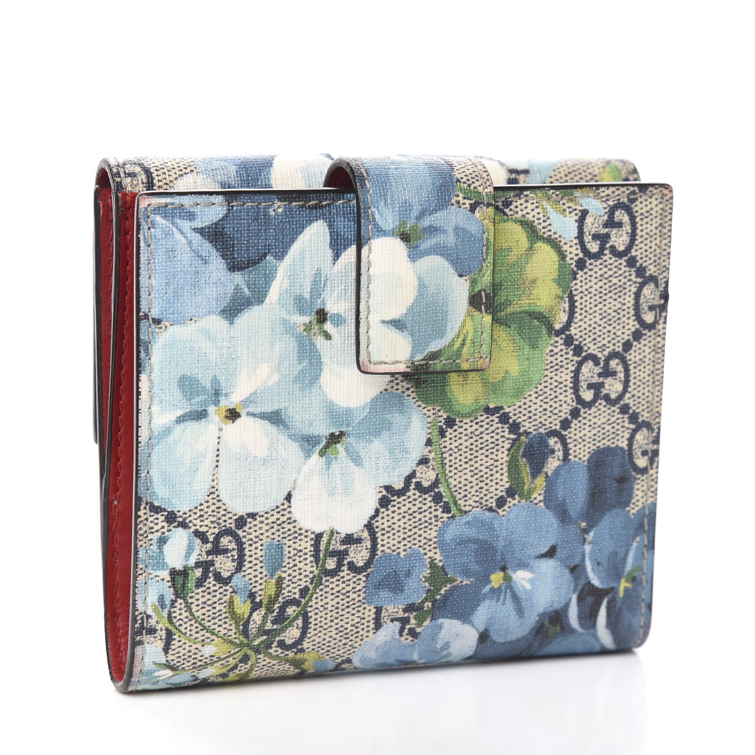Gucci GG Supreme Monogram Blooms French Flap Wallet Beige Blue Navy Hibiscus Red 2 of 9