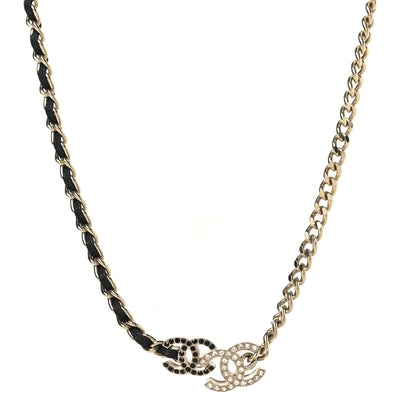 Chanel Metal Calfskin Crystal Double CC Short Necklace Black Gold 1 of 4