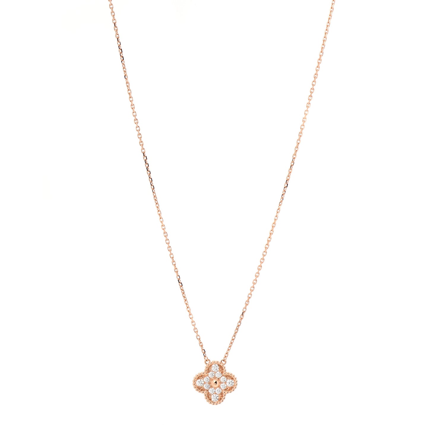 18K Rose Gold Diamond Vintage Alhambra Pendant Necklace