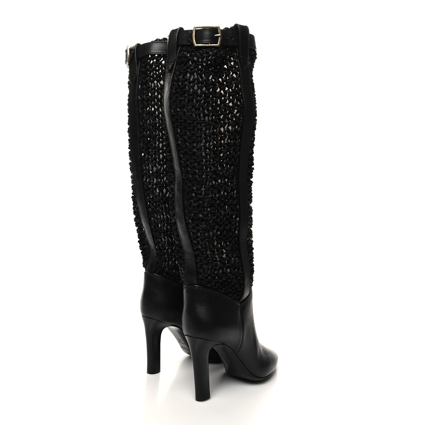 Calfskin Woven Kim 90 Knee High Boots 35 Black