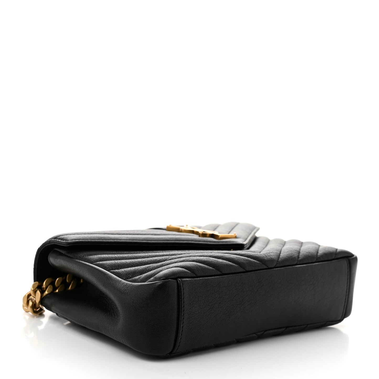 Sheepskin Matelasse Chevron Monogram Medium College Bag Black