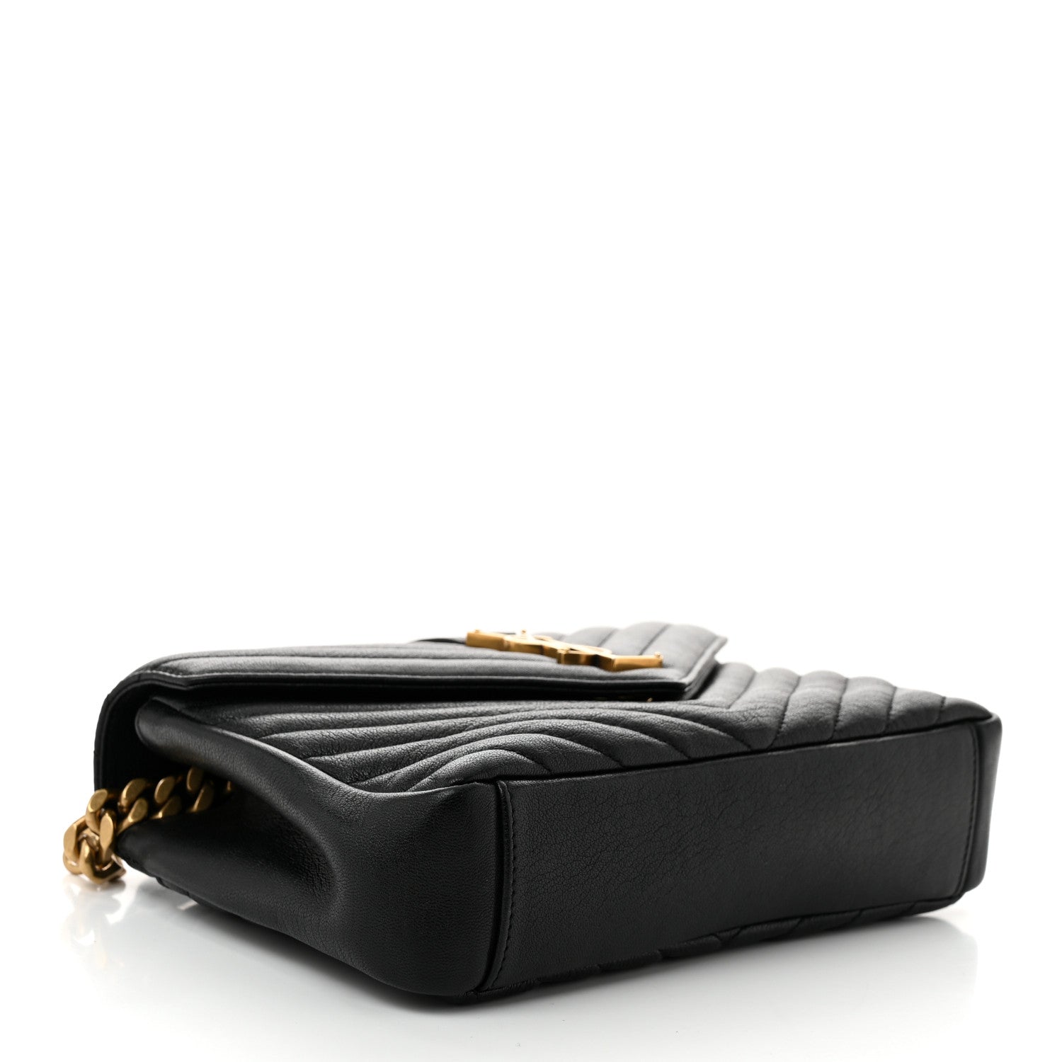 Saint Laurent Sheepskin Matelasse Chevron Monogram Medium College Bag Black 4 of 11