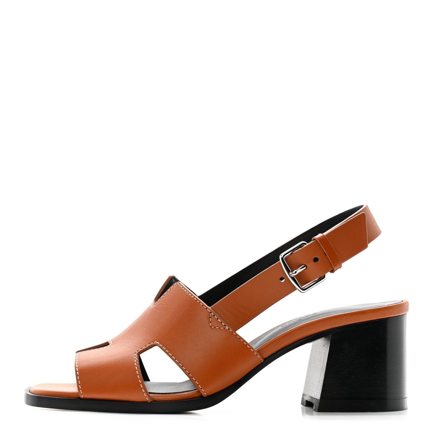 Hermes Calfskin Elbe 60 Sandals 36.5 Marron Glaise 1 of 10