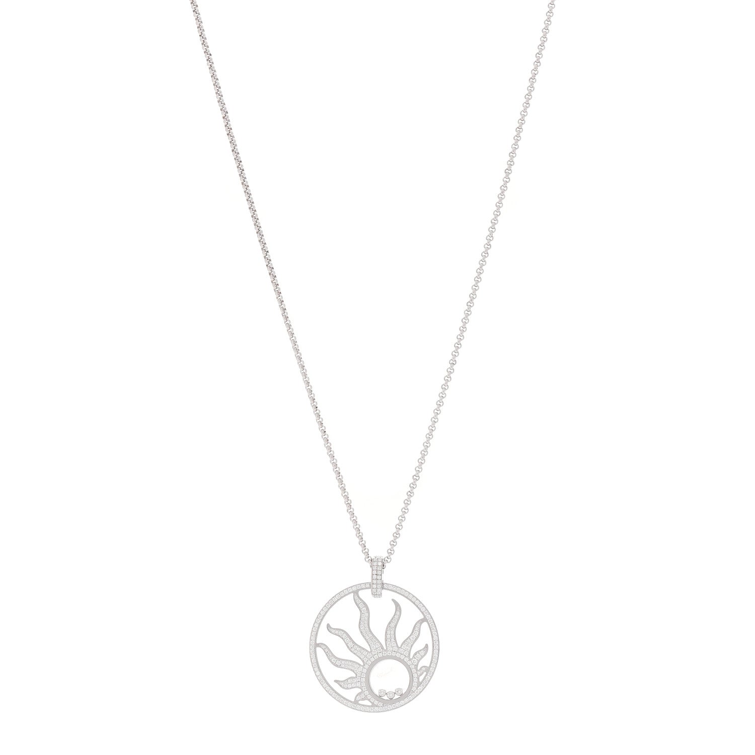 Chopard 18K White Gold Diamond Happy Diamonds Pave Happy Sun Pendant Necklace 1 of 7