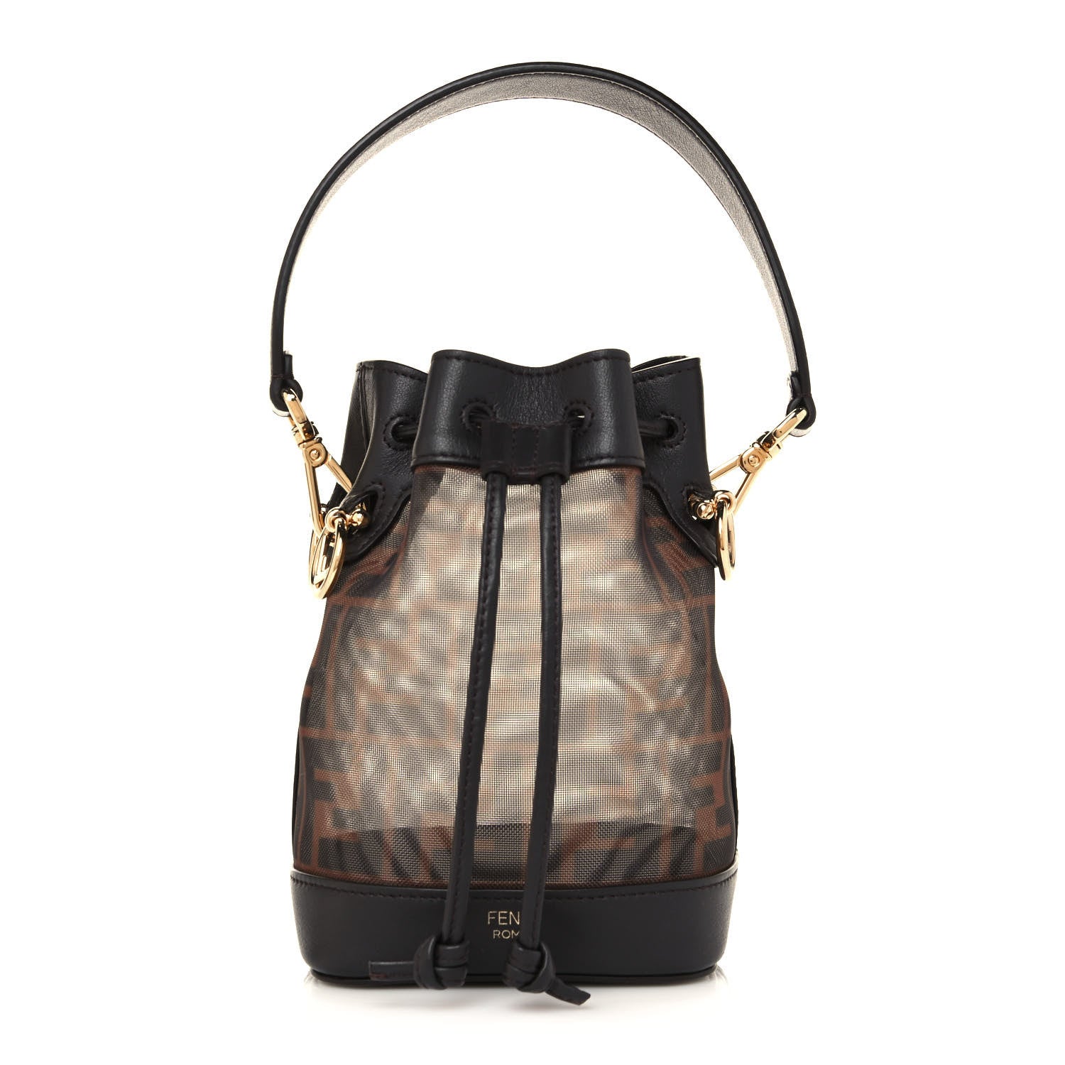 Fendi Mesh Vitello Grace F is Fendi FF 1974 Mini Mon Tresor Bucket Bag Marrone Black Ebano 1 of 10
