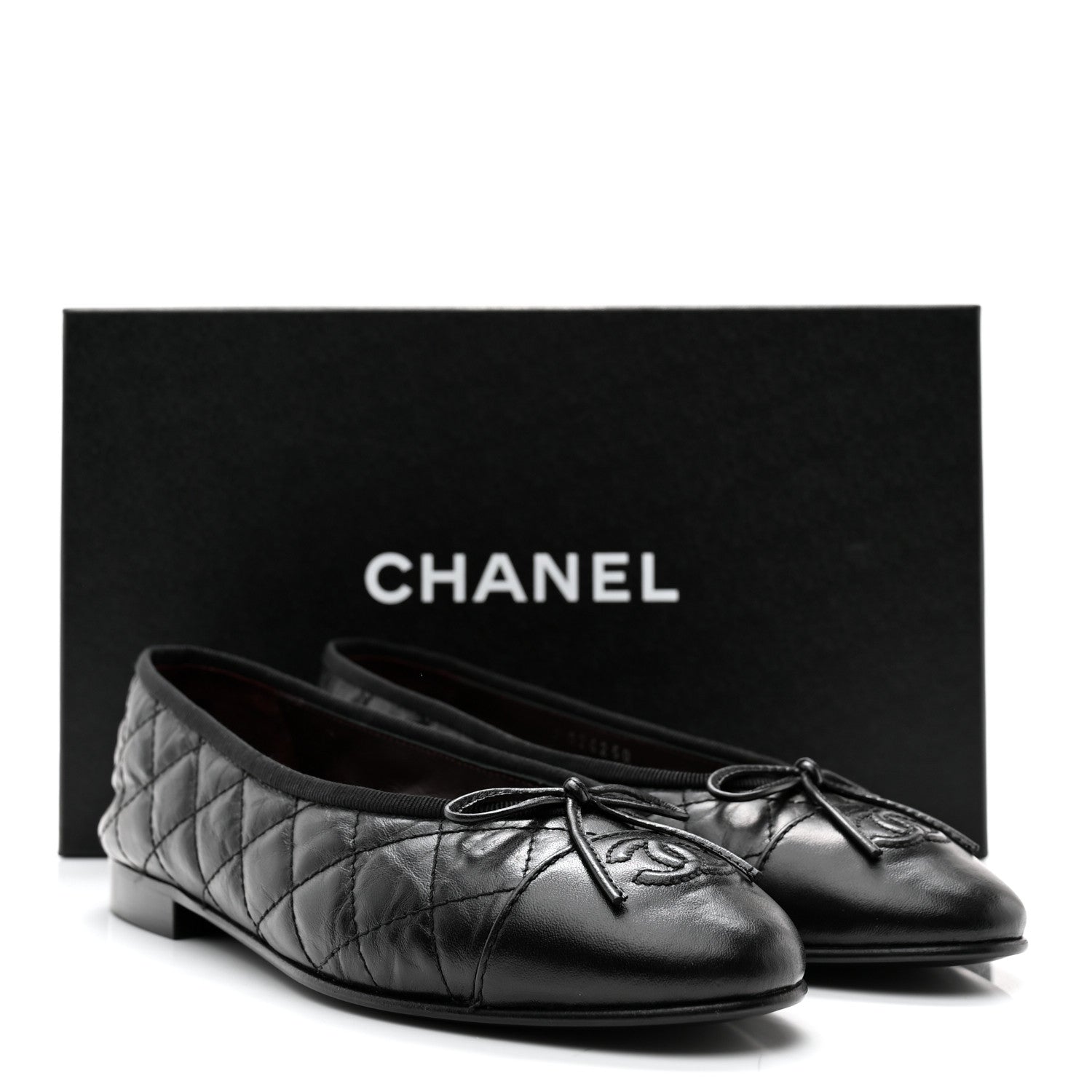 Chanel Aged Calfskin Quilted CC Cap Toe Ballerina Flats 36 Black 10 of 10