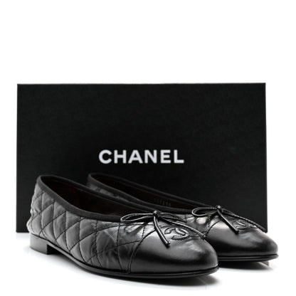 Chanel Aged Calfskin Quilted CC Cap Toe Ballerina Flats 36 Black 10 of 10