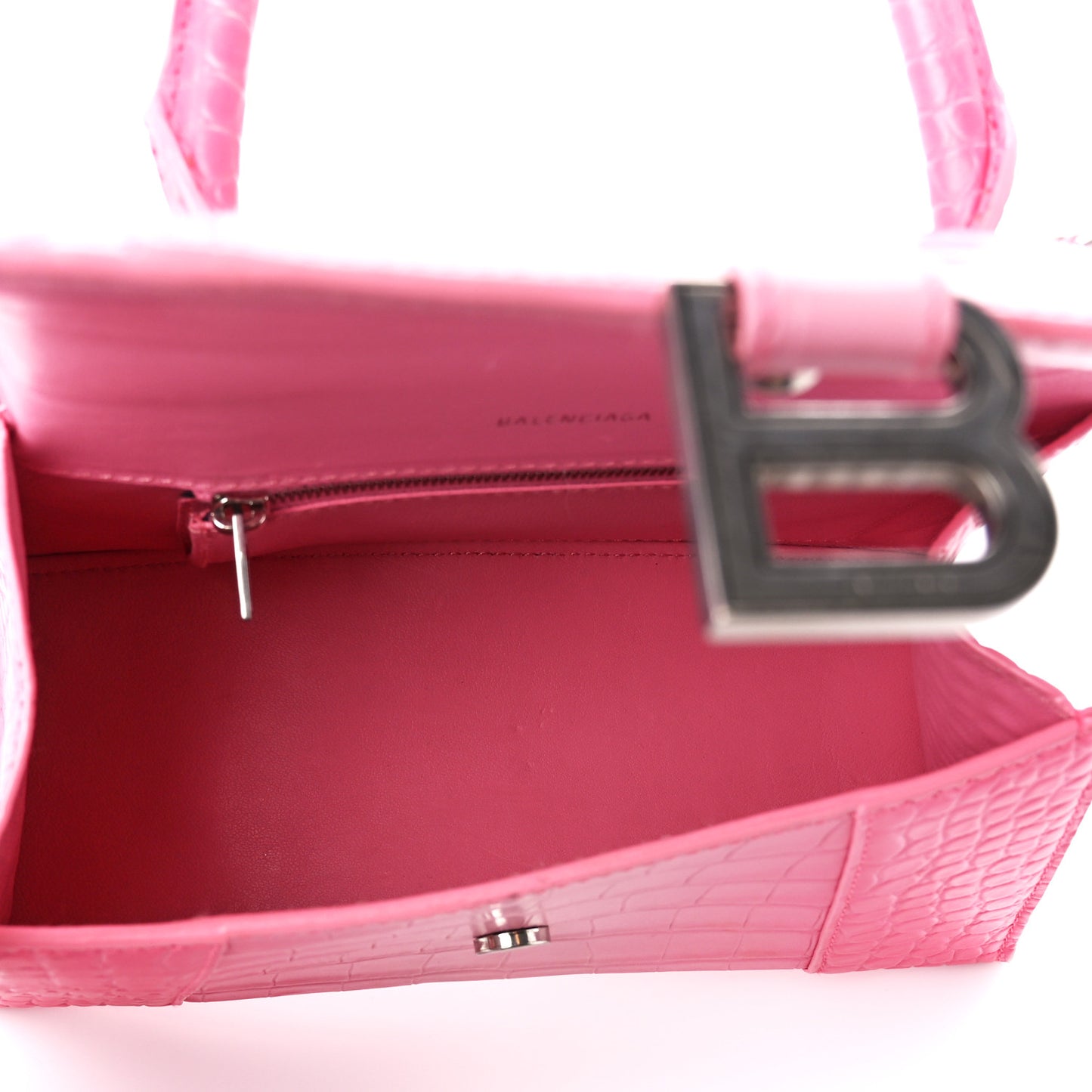 Calfskin Crocodile Embossed Degrade Small Hourglass Top Handle Bag Sweet Pink