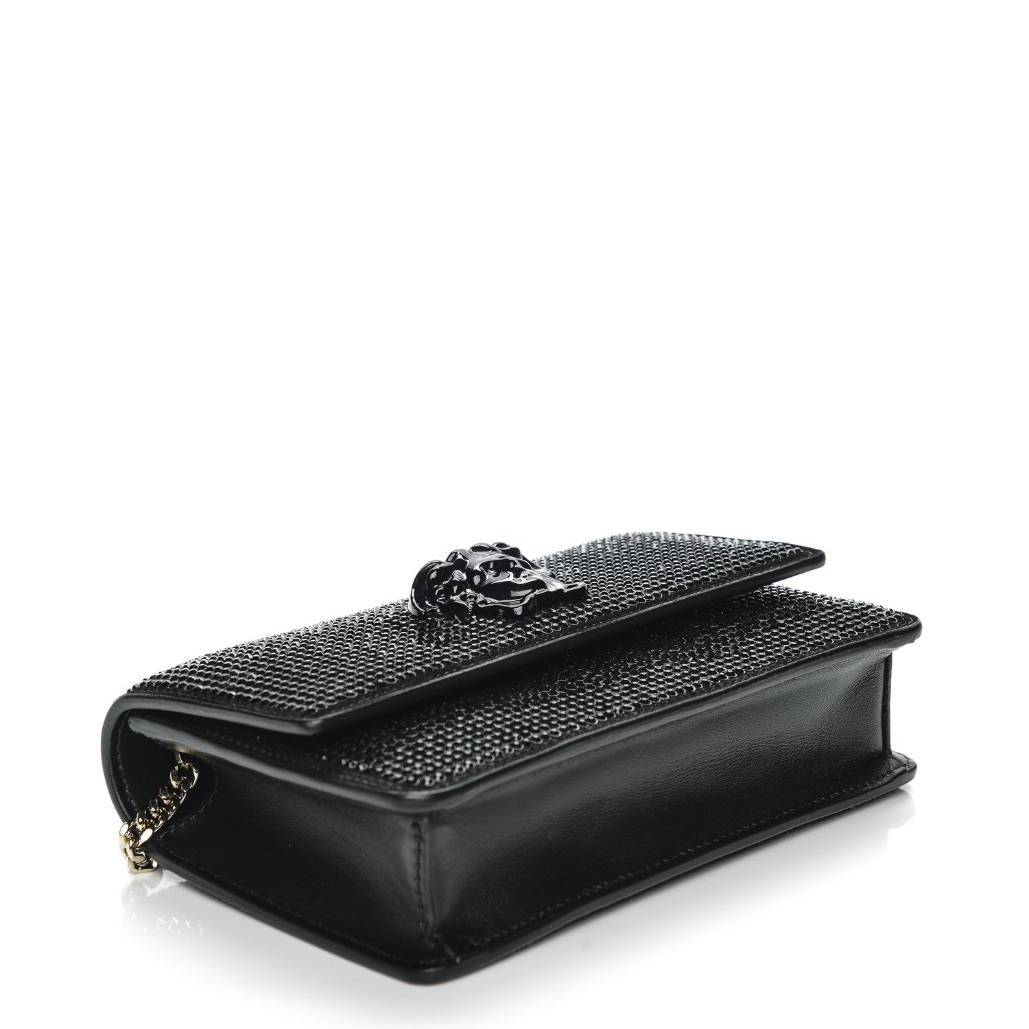 Versace Calfskin Palazzo Crystal Chain Evening Bag Black 4 of 7