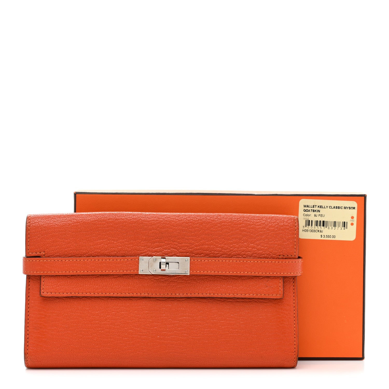 Hermes Chevre Mysore Kelly Longue Wallet Feu 9 of 9