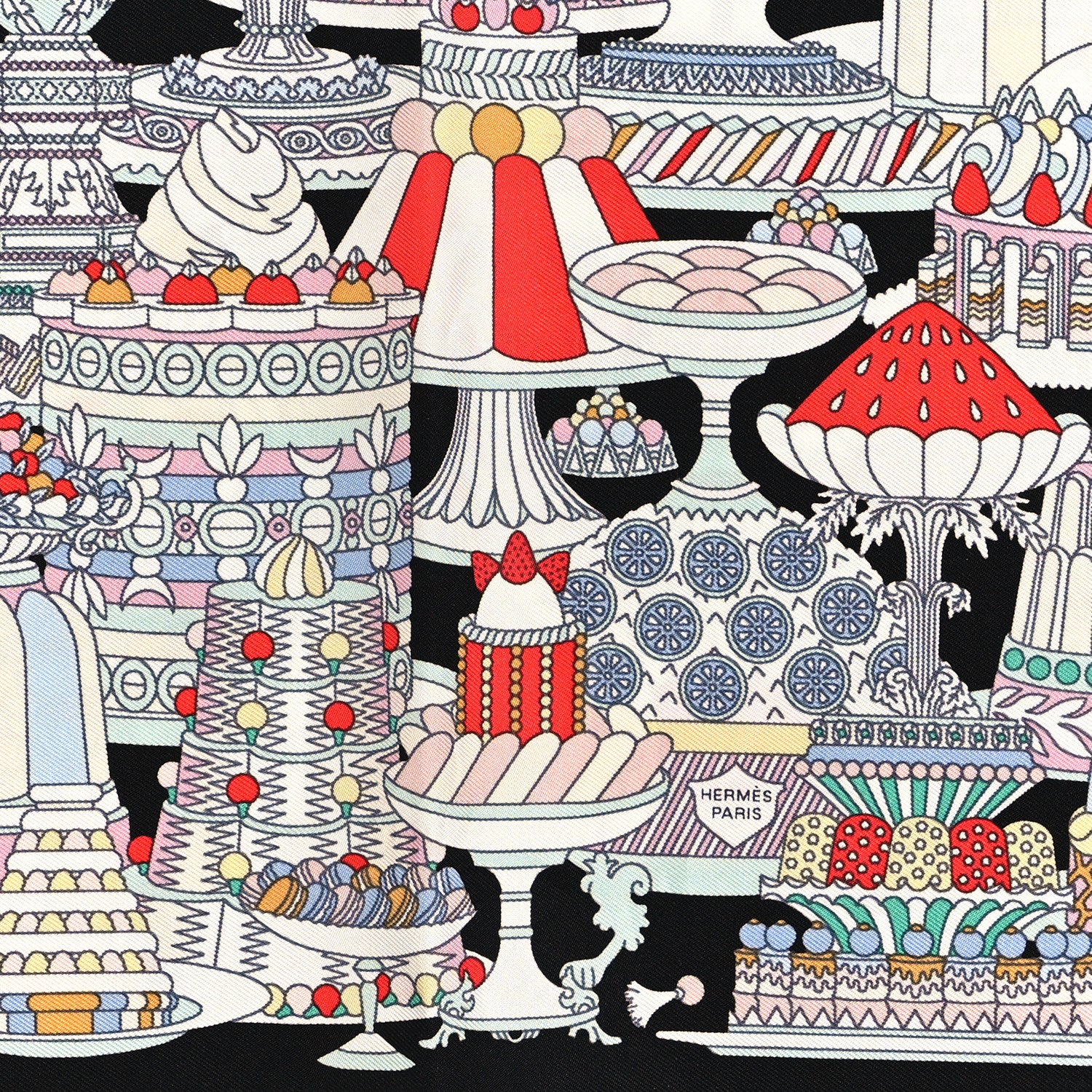Hermes Silk La Patisserie Francaise Scarf 90 Black Menthol Multicolor 2 of 5
