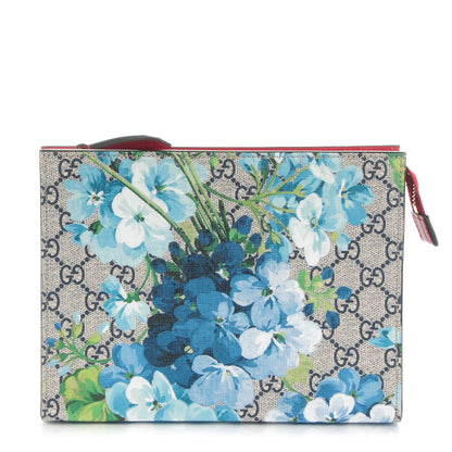Gucci GG Supreme Monogram Blooms Small Cosmetic Case Beige Blue Navy Hibiscus Red 1 of 7