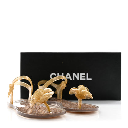 Chanel Jelly Camellia Glitter Thong Sandals 35 Beige 9 of 9