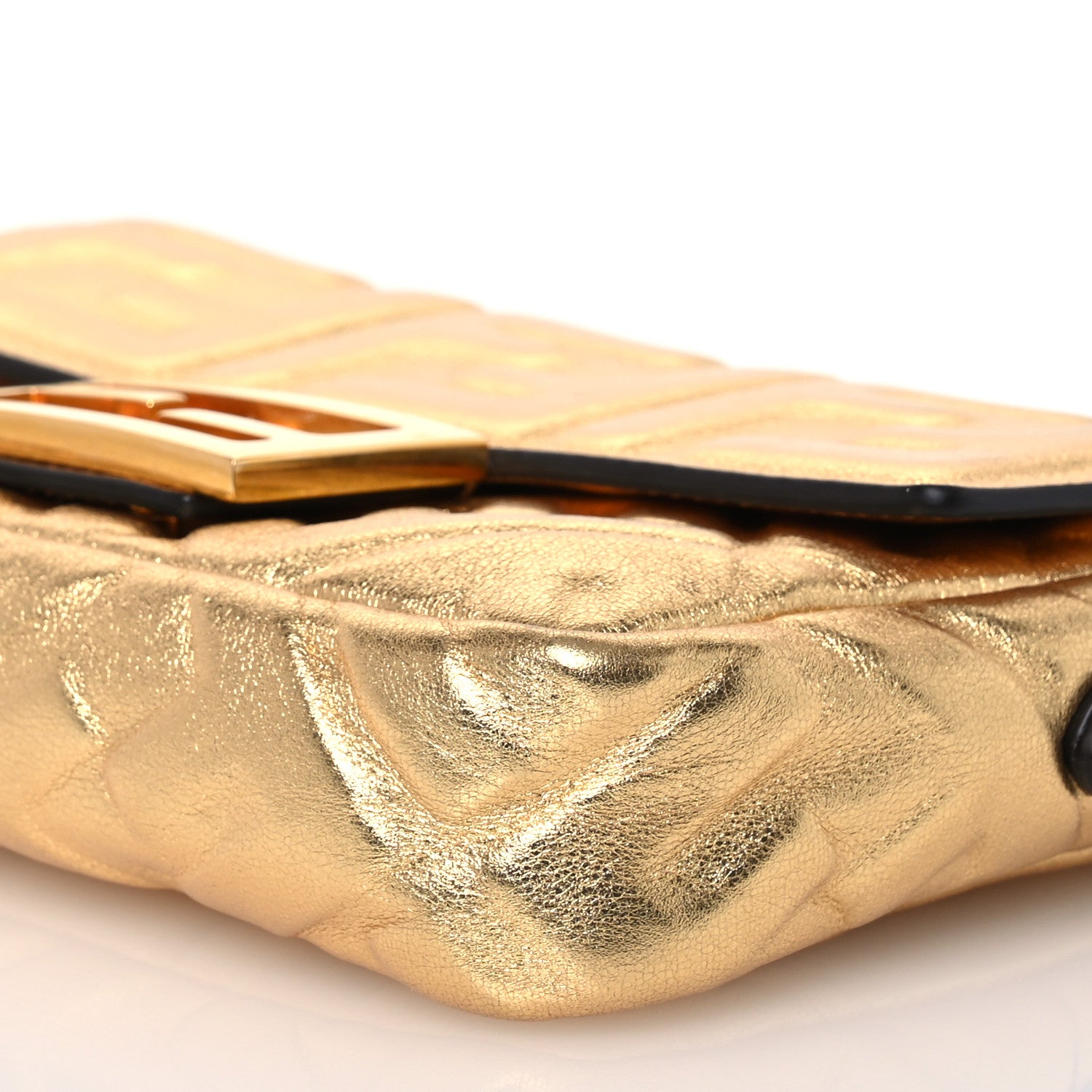 Fendi Vitello Catalan Mirror FF 1974 Embossed Mini Baguette Gold 10 of 14