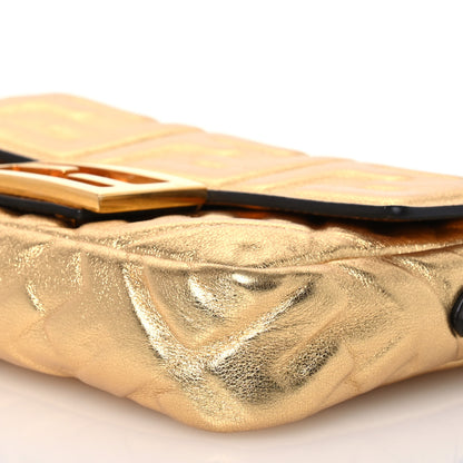 Fendi Vitello Catalan Mirror FF 1974 Embossed Mini Baguette Gold 10 of 14