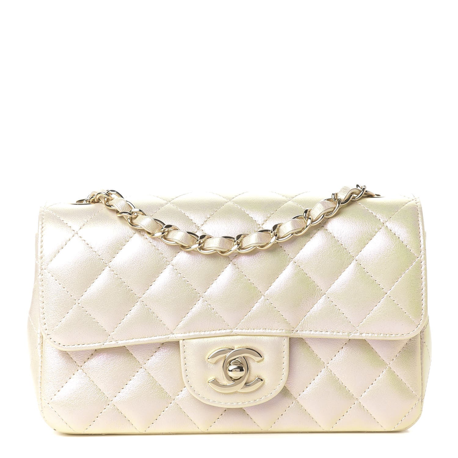 Chanel Iridescent Lambskin Quilted Mini Rectangular Flap Ivory 1 of 9