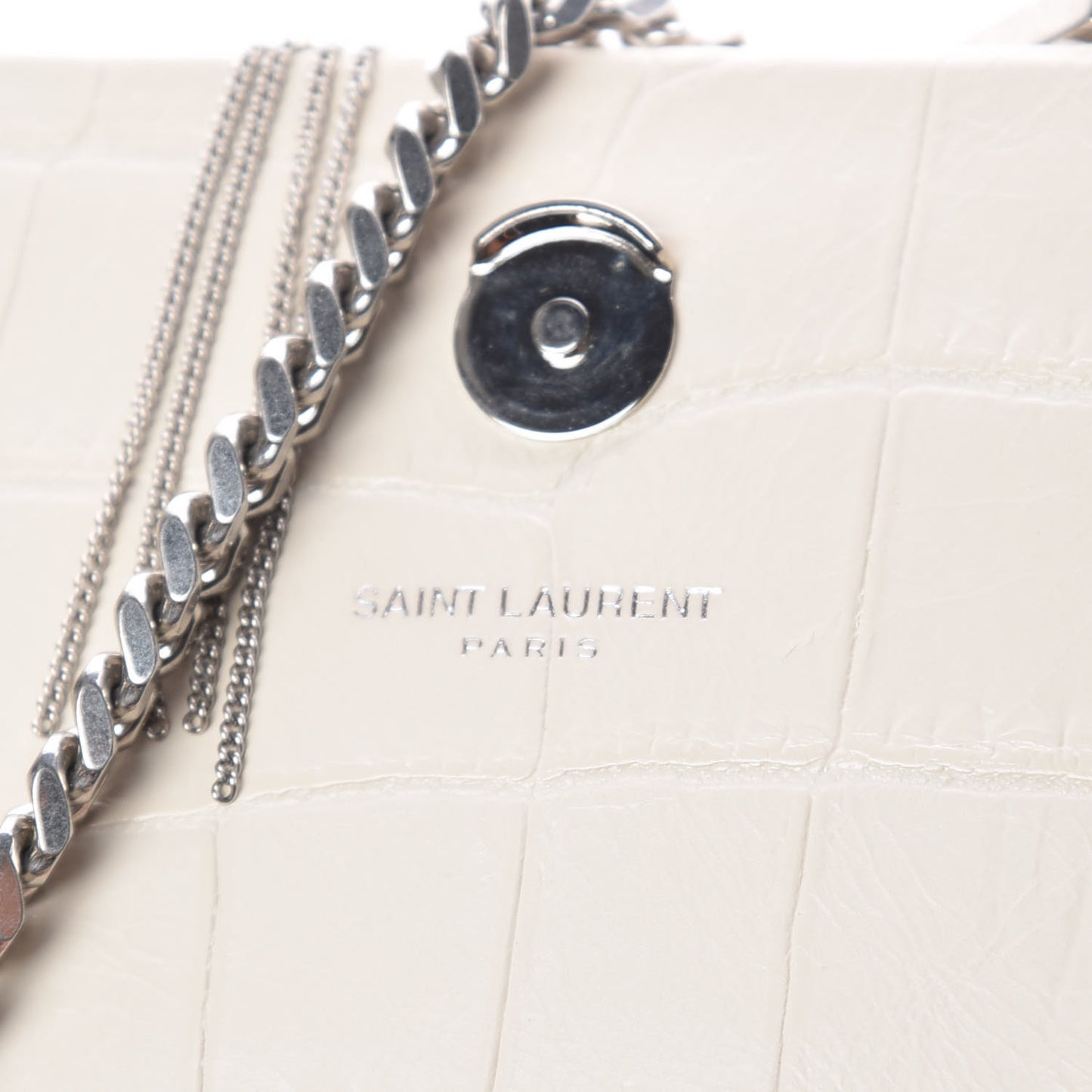 Calfskin Crocodile Embossed Small Kate Tassel Satchel Dove White