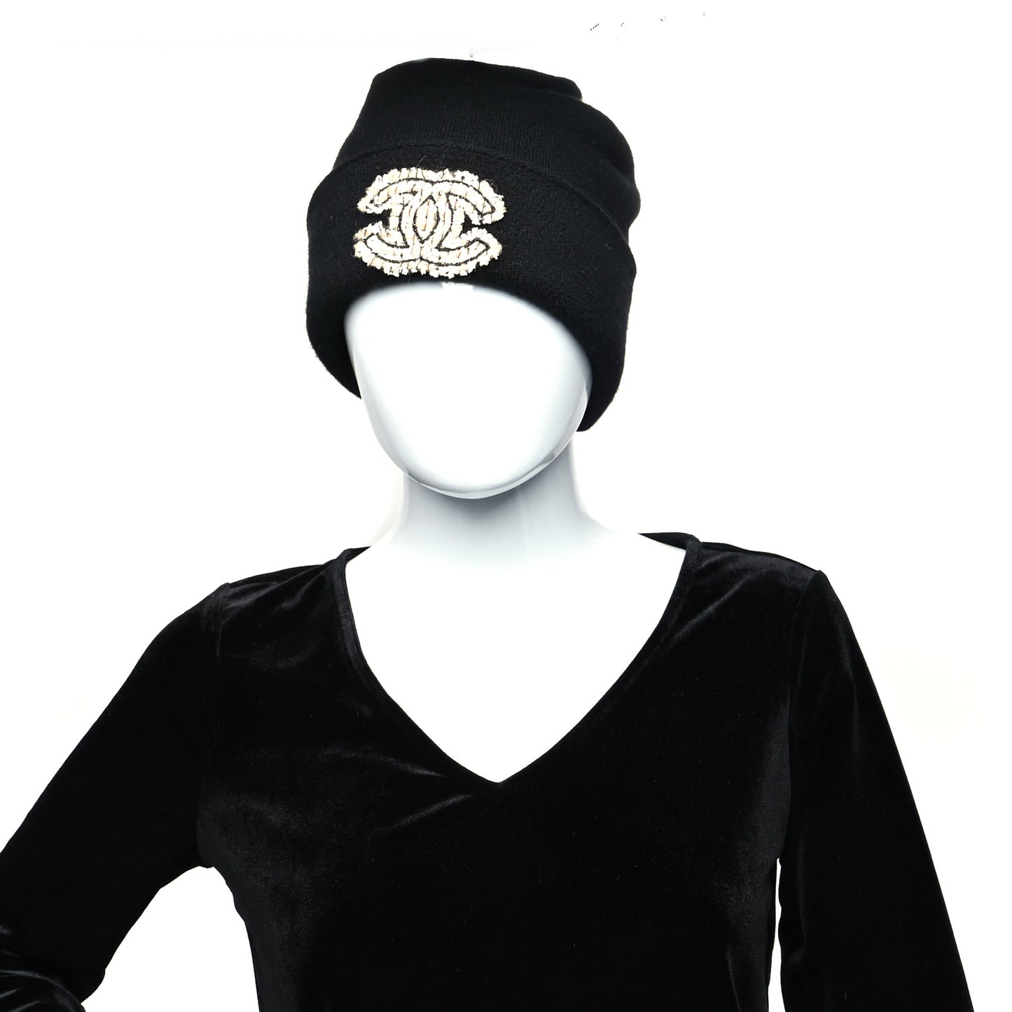 Cashmere Tweed CC Beanie Hat Black Multicolor