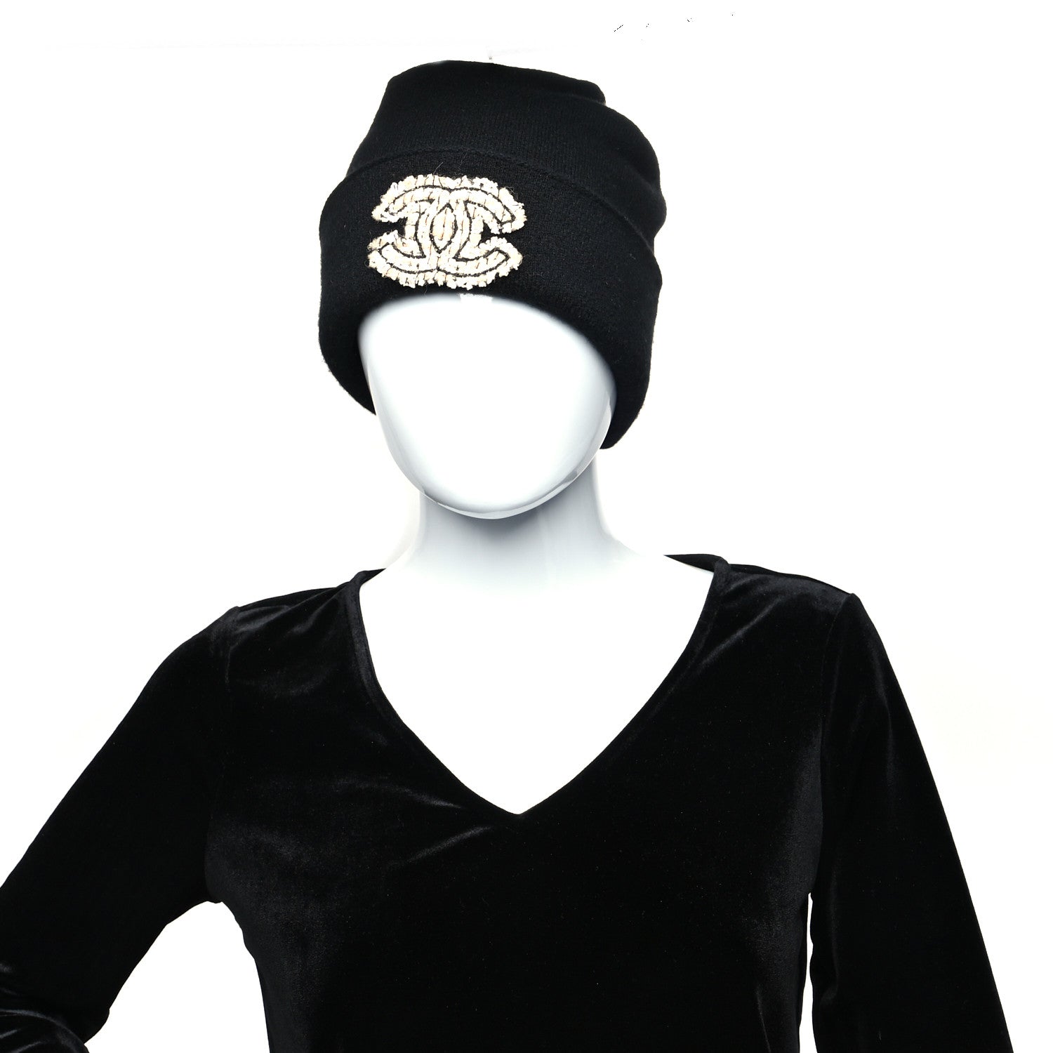 Chanel Cashmere Tweed CC Beanie Hat Black Multicolor 2 of 5