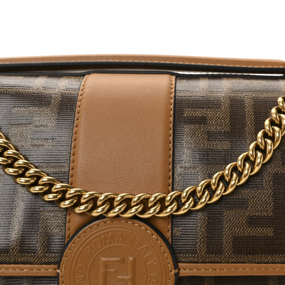 Fendi Vitello Grace Glazed Fabric FF 1974 Double F Shoulder Bag Alchemy Mogano Panna 8 of 10