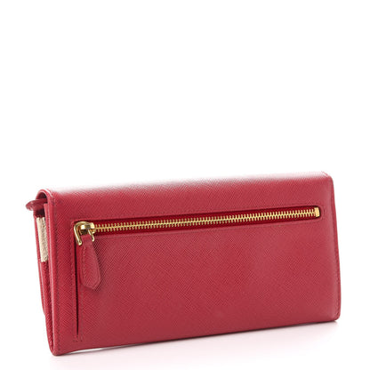 Prada Saffiano Metal Continental Flap Wallet Peonia Fuoco 3 of 10