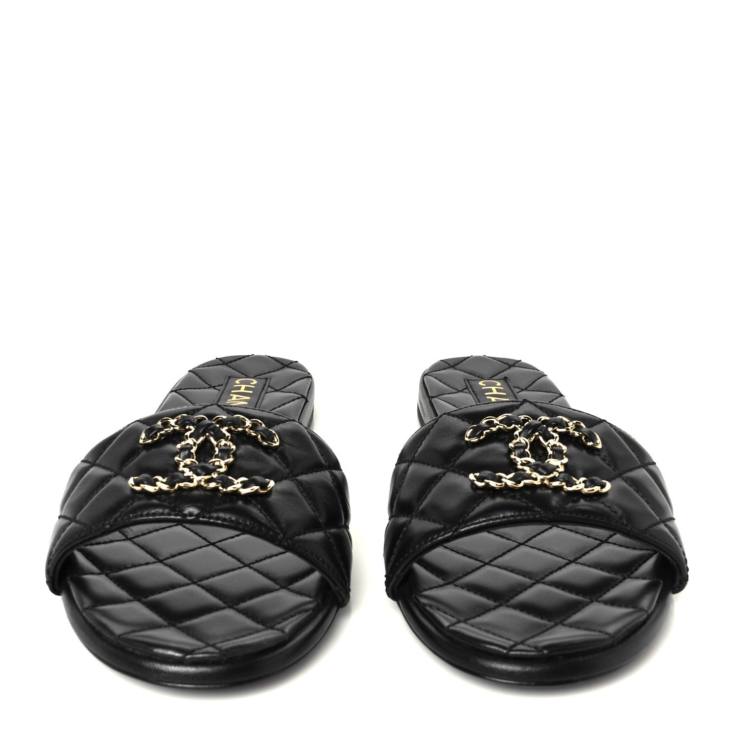 Chanel Shiny Goatskin Quilted CC Mules Sandals 39.5 Black 3 of 10