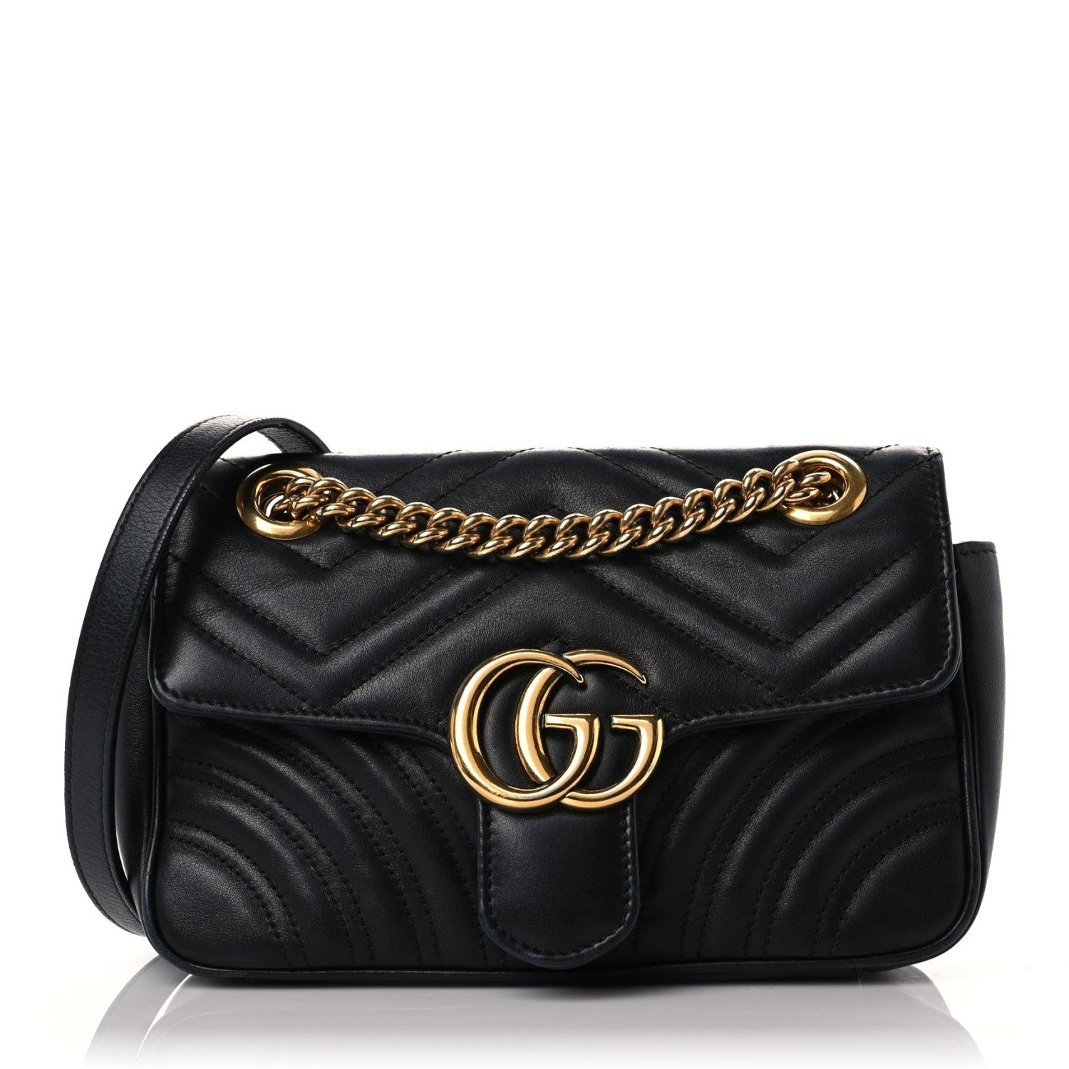 Gucci Calfskin Matelasse Mini GG Marmont Shoulder Bag Black 1 of 17