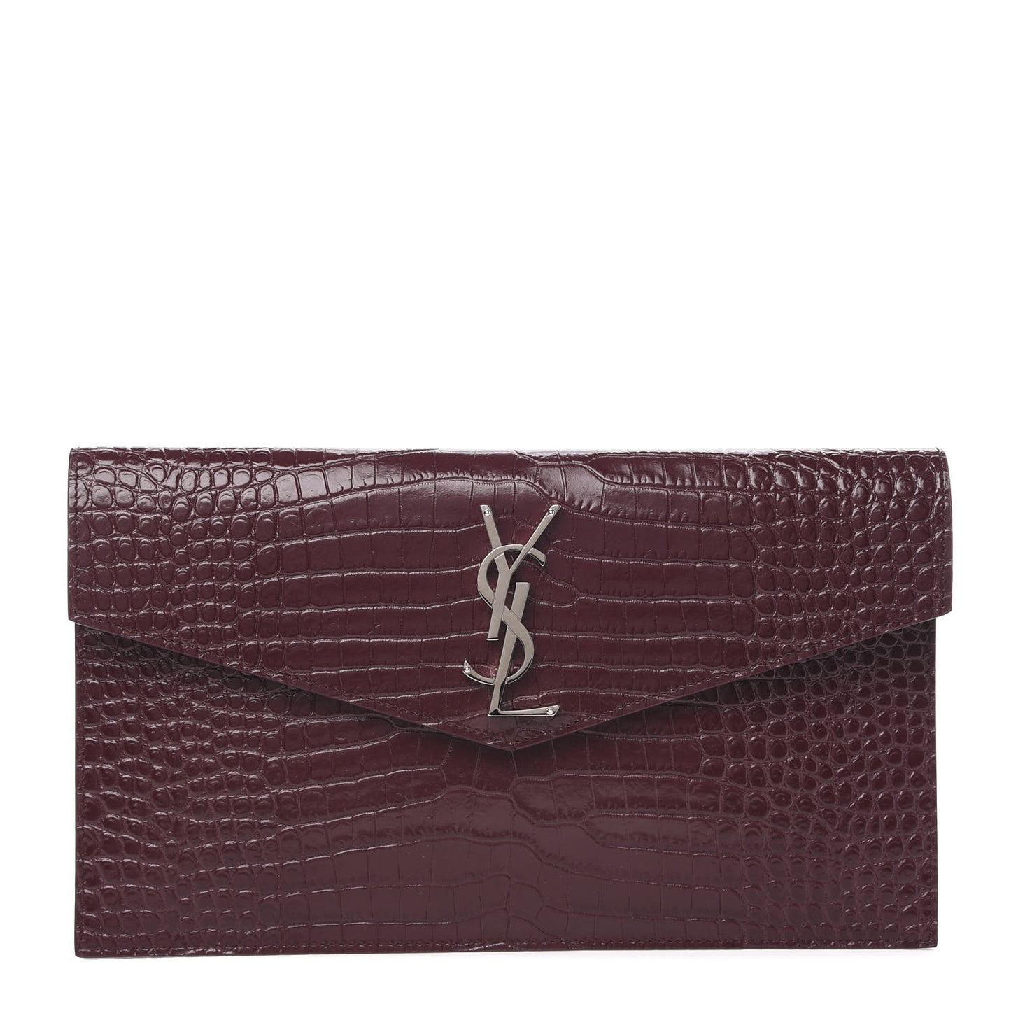 Calfskin Crocodile Embossed Uptown Monogram Clutch Rouge Legion
