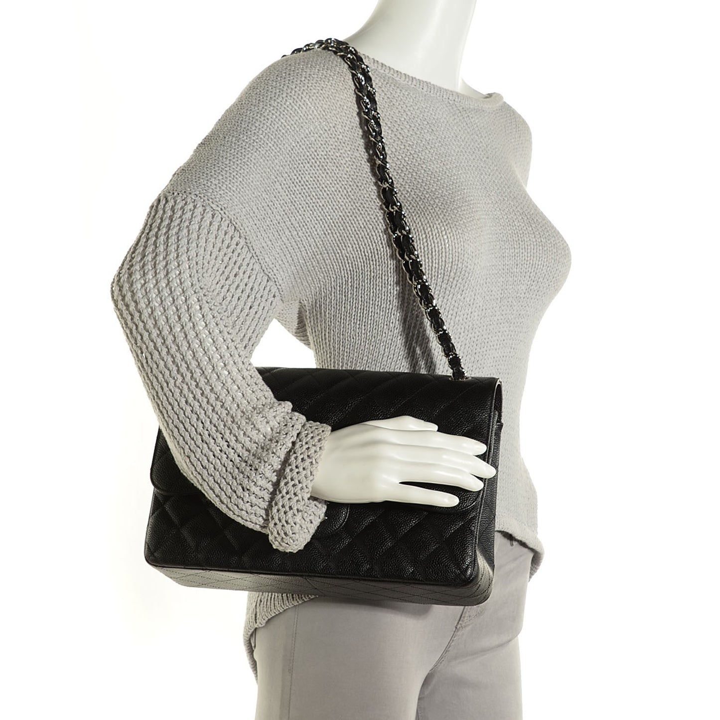 Caviar Quilted Jumbo Double Flap Black