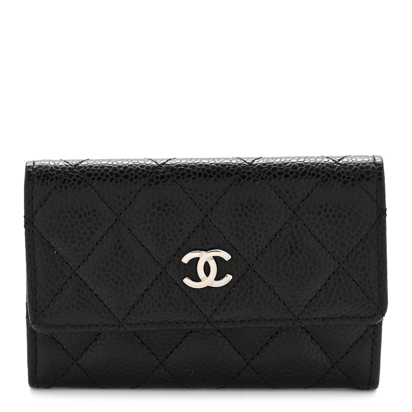 Caviar Quilted Flap Card Holder Black