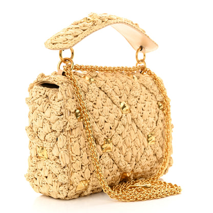Valentino Garavani Raffia Medium Roman Stud Shoulder Bag 3 of 9