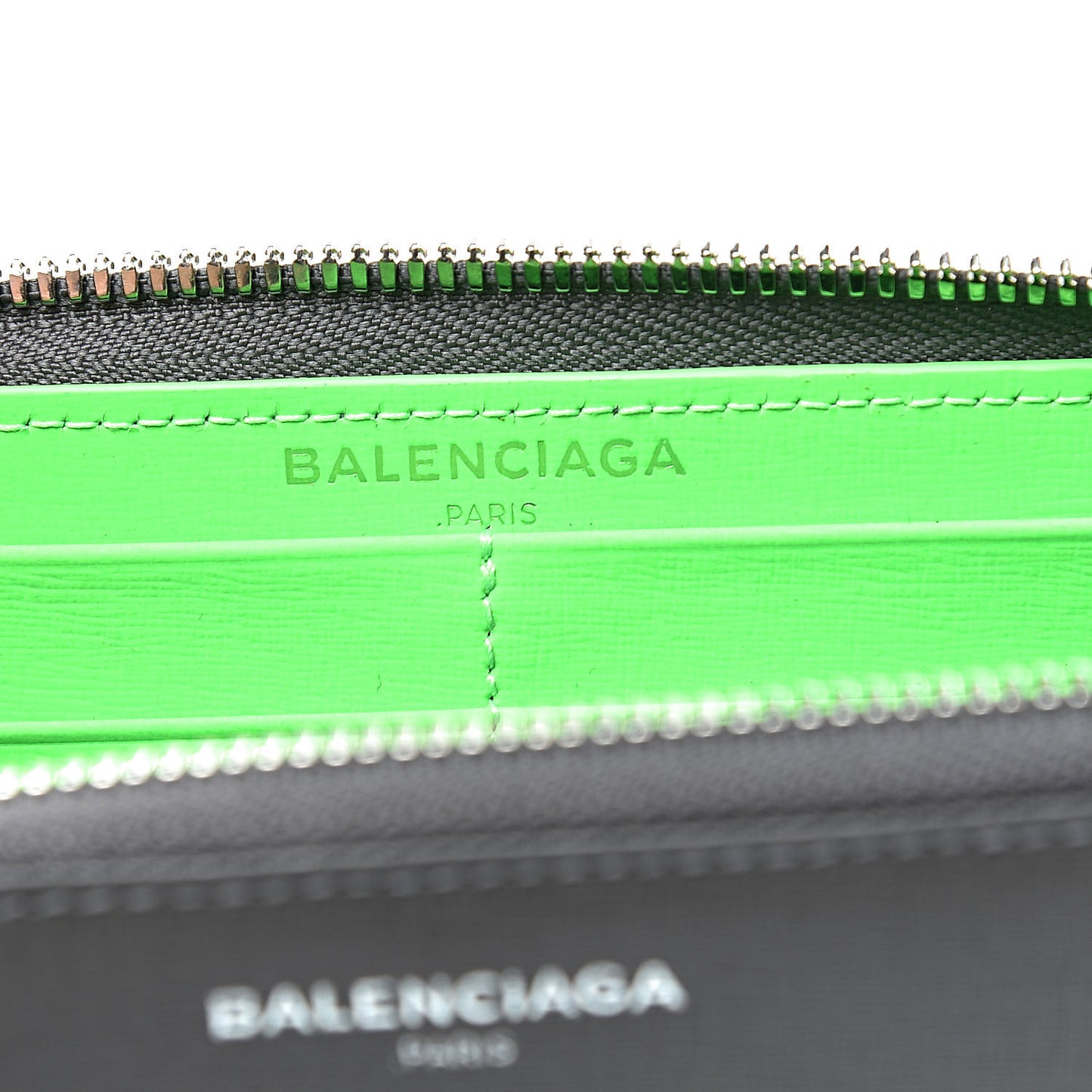 Striped Calfskin Essential Continental Zip Around Wallet Grey Green