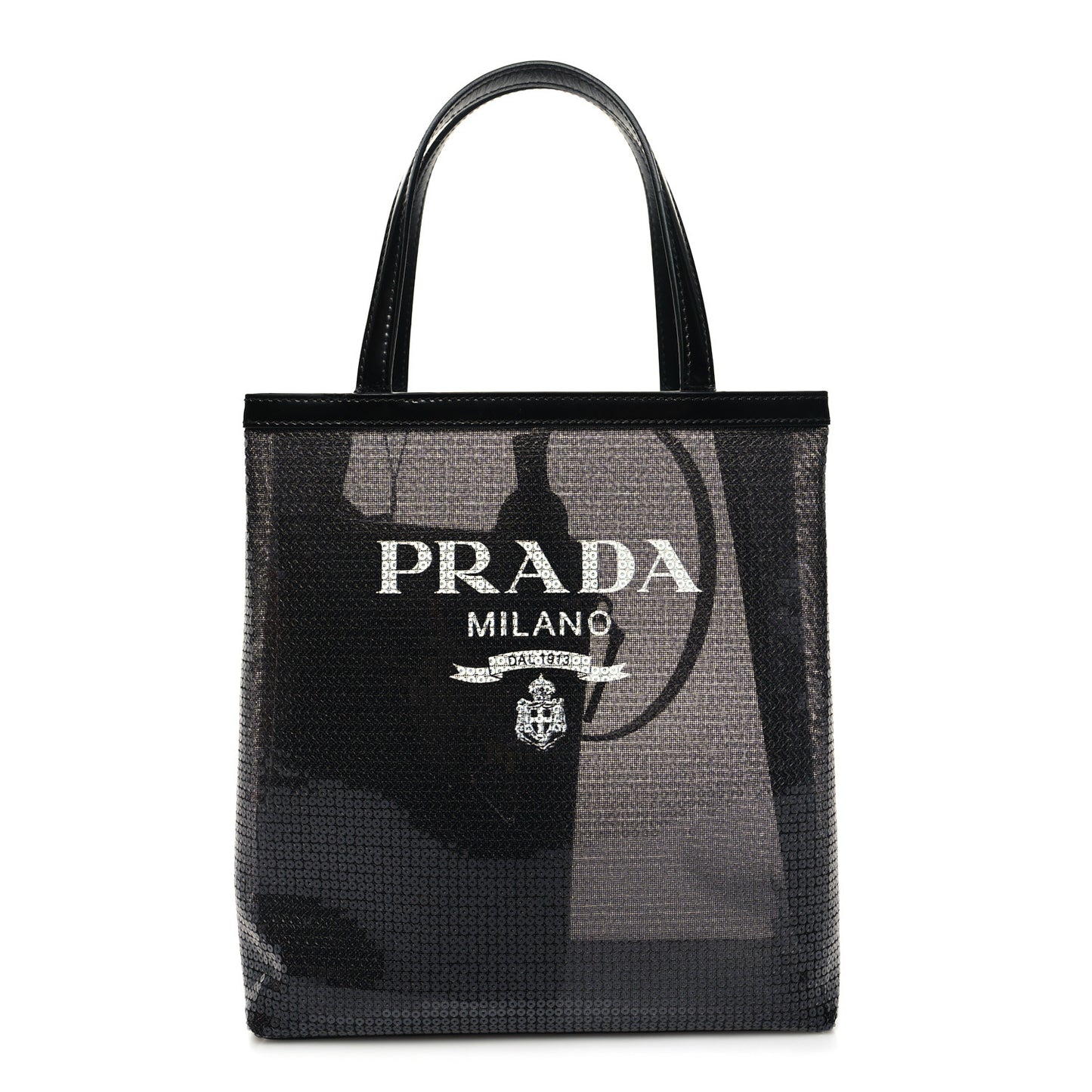 Sequin Mesh Small Tote Bag Black