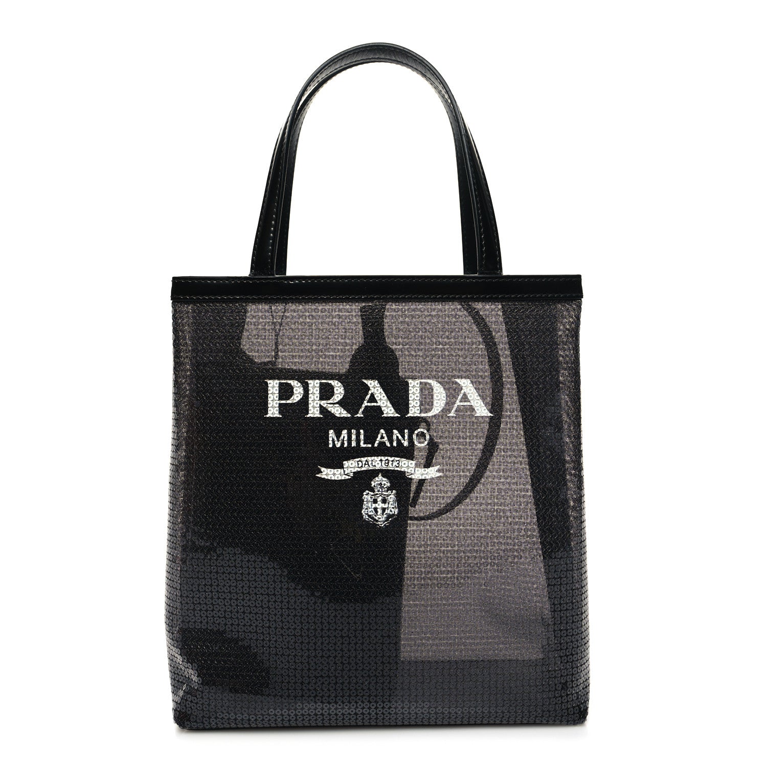 Prada Sequin Mesh Small Tote Bag Black 3 of 11