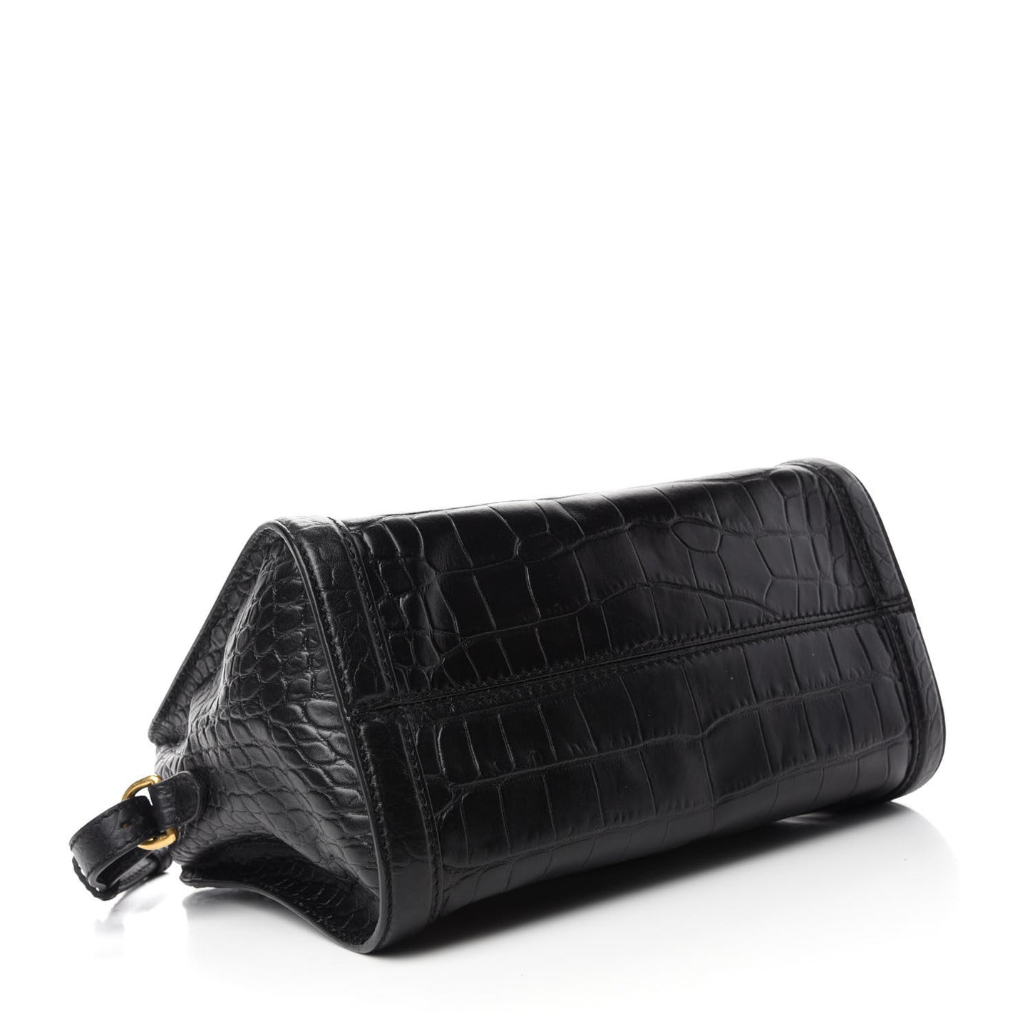 Calfskin Crocodile Embossed Small Skull Padlock Zip Around Tote Black