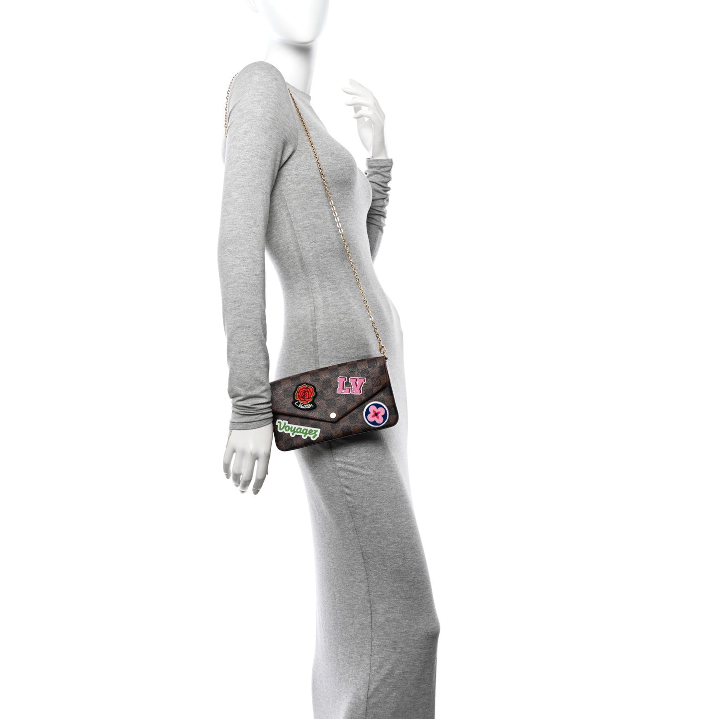 Damier Ebene My LV World Tour Pochette Felicie Chain Wallet Coquelicot