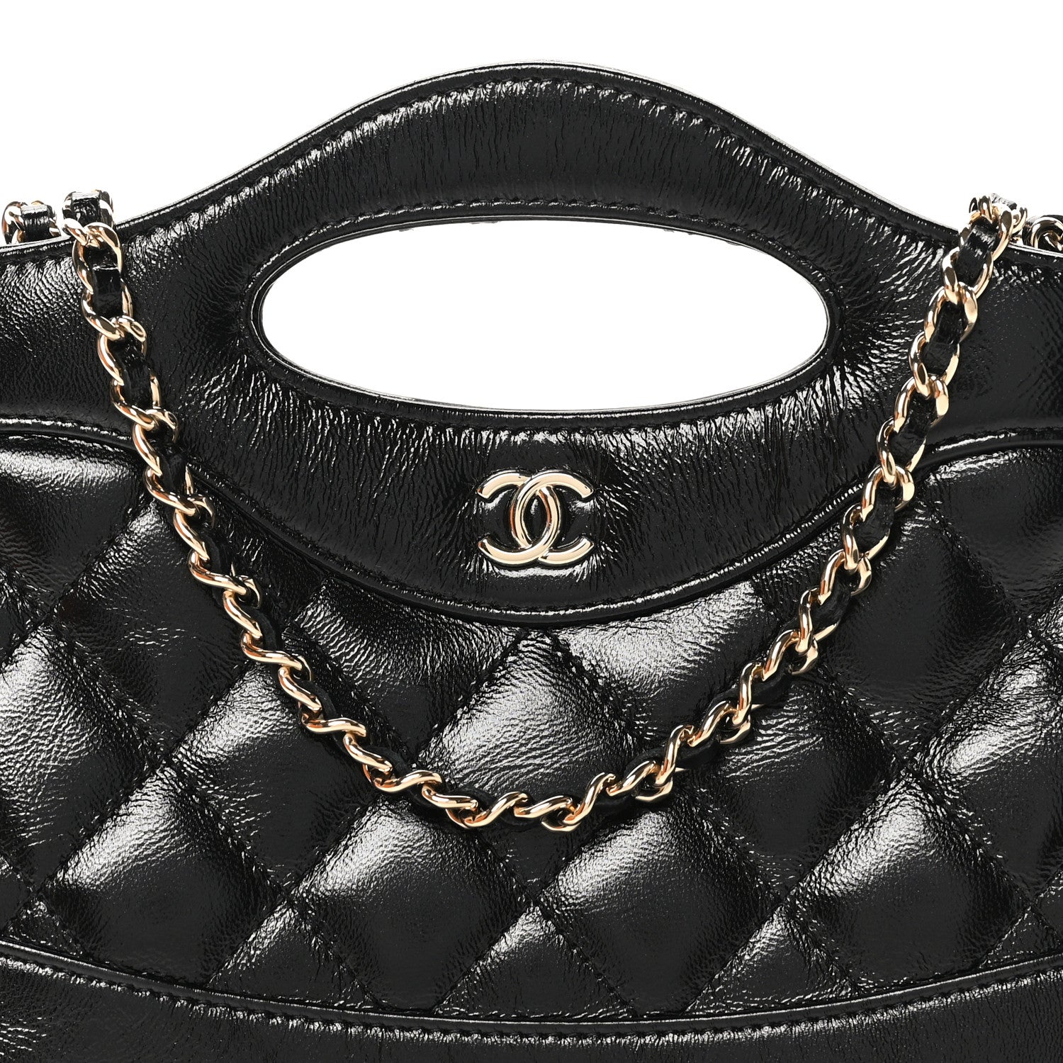 Chanel Shiny Crumpled Calfskin Quilted Nano 31 Shopping Bag Black 8 of 12