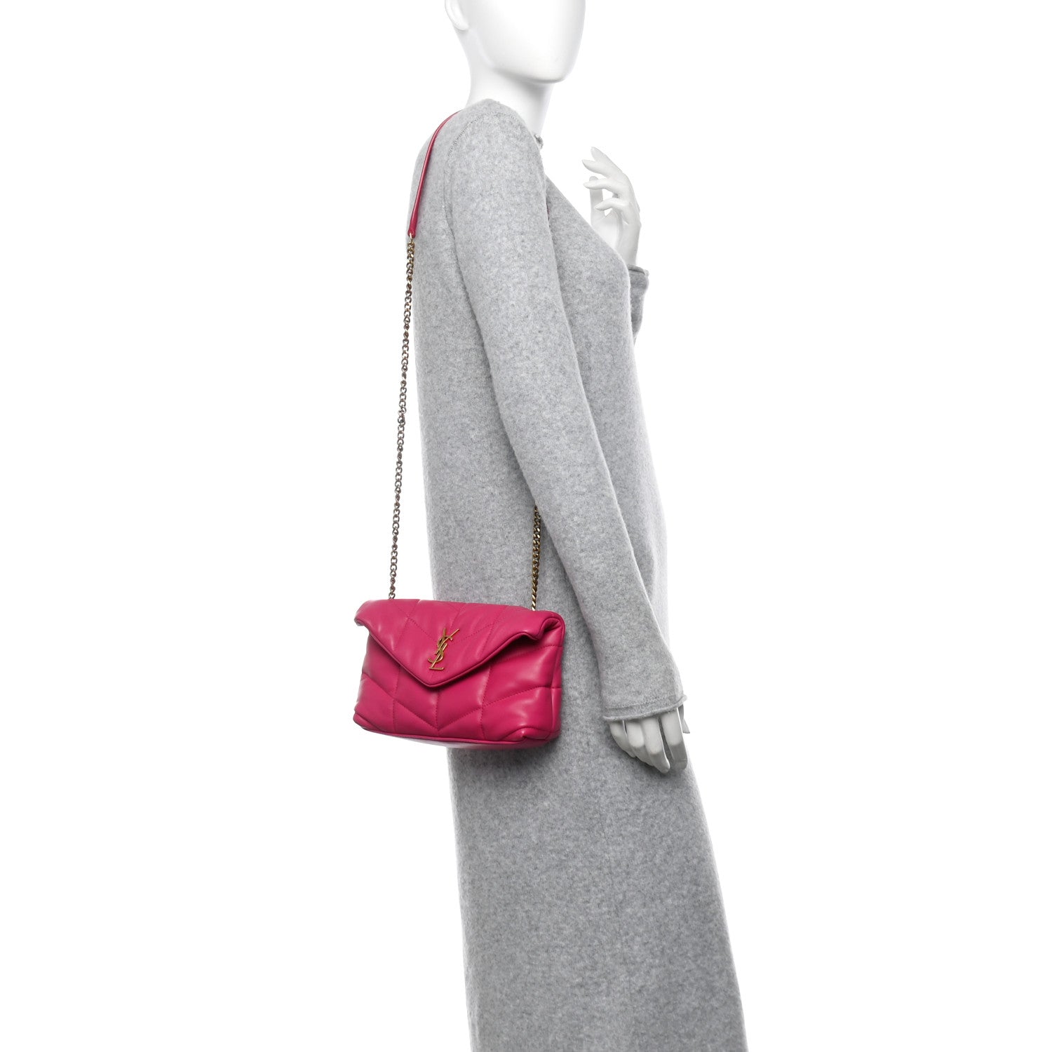 Saint Laurent Lambskin Quilted Toy Loulou Puffer Monogram Chain Satchel Bubblegum 2 of 11