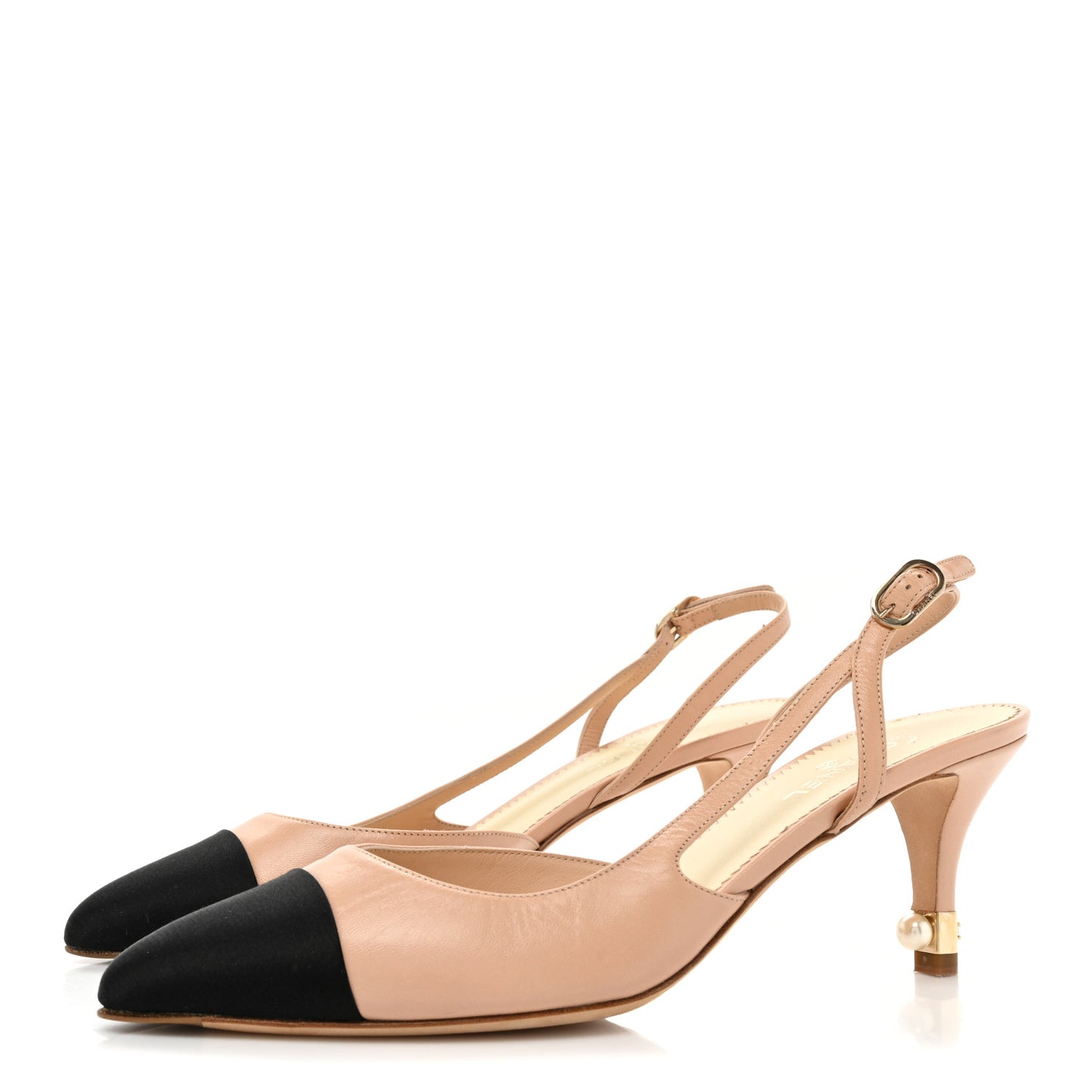 Lambskin Pearl Cap Toe CC Slingback Pumps 39.5 Beige Black