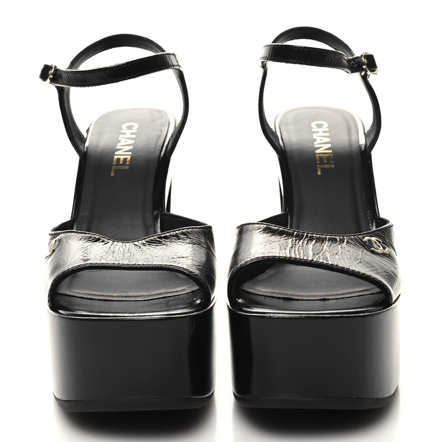 Calfskin CC Platform Sandals 38.5 Black