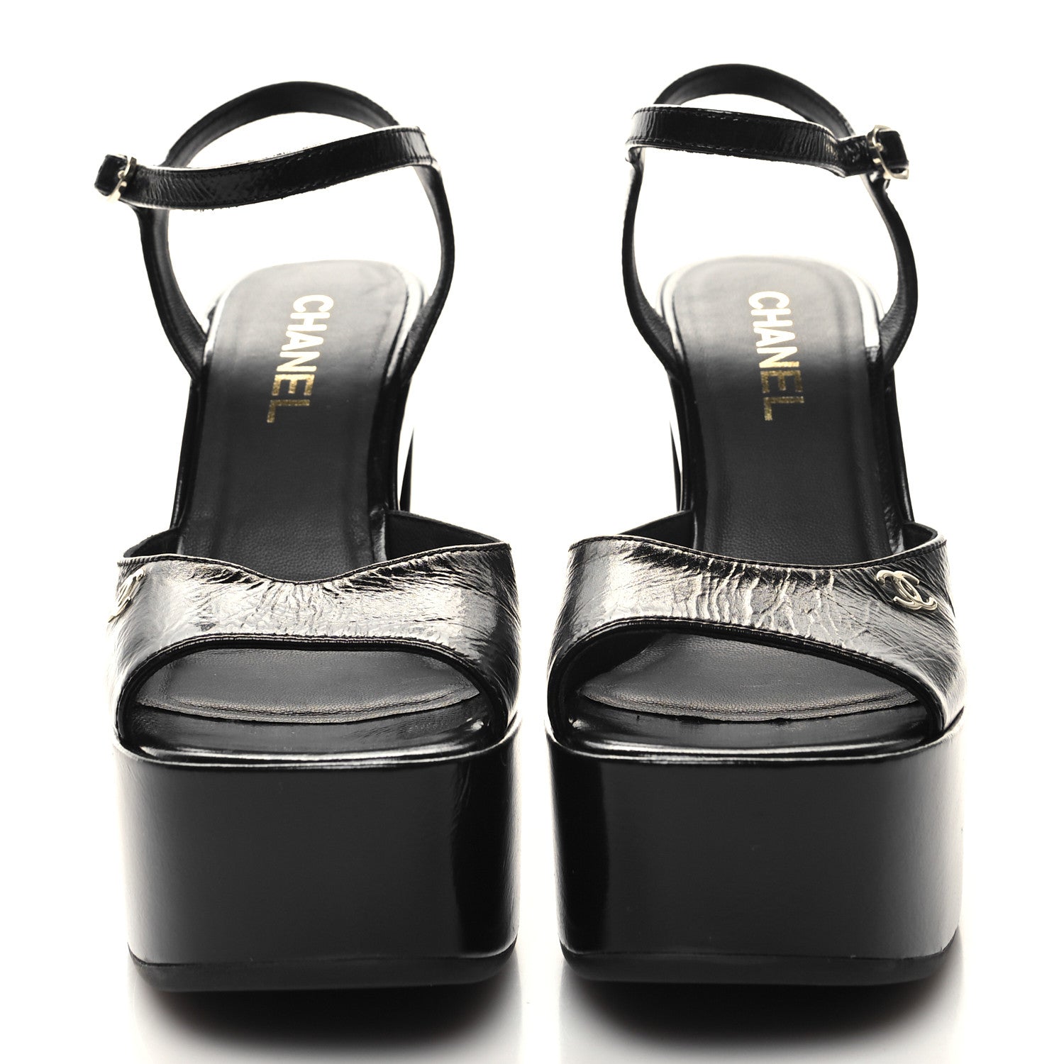 Chanel Calfskin CC Platform Sandals 38.5 Black 2 of 9